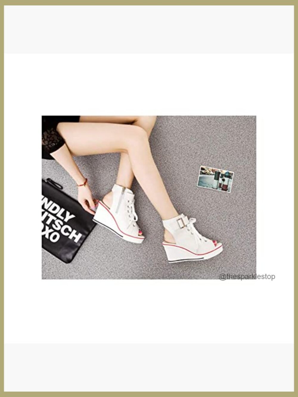 Canvas Peep Toe Wedge Sneakers Side Zipper Lace Up Fashion Walking Shoes - Picture 6 of 7